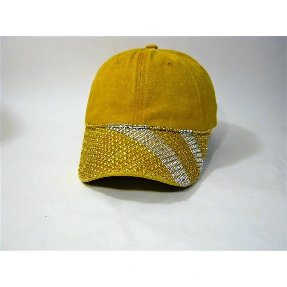 Gold/Yellow Silver Fashion Bling Faded 100% Cotton Streetwear Baseball Cap Hat - Picture 9 of 10